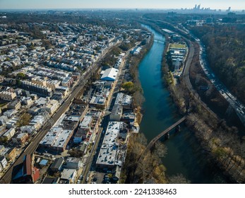 Aerial Drone of Manayunk Philadelphia - Shutterstock ID 2241338463