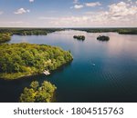 Aerial drone of Muskoka lake daytime