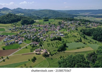 Aerial drone panorama at Arboldswil Baselland in Switzerland
