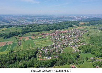 Aerial drone panorama at Hochwald Solothurn with Basle in the background in Switzerland