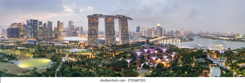 Aerial Drone Panorama Image Of The Singapore Skyline 