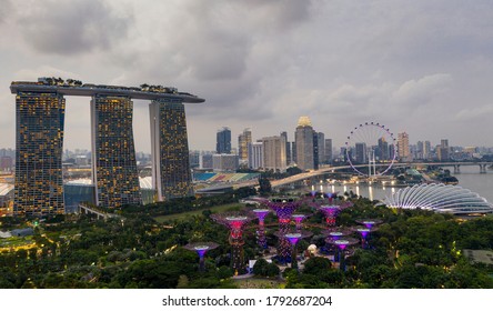 Aerial Drone Panorama Image Of The Singapore Skyline 