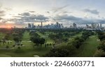 Aerial Drone Panorama Picture of Manila Philippines Skyline during Sunset
