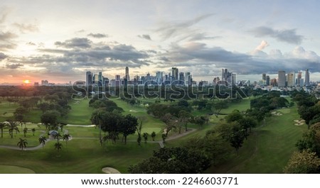 Aerial Drone Panorama Picture of Manila Philippines Skyline during Sunset
