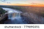 An aerial drone photo of Alexandra Falls near Hay River, Northwest Territories, Canada.