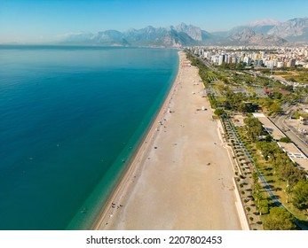 Aerial Drone Photo Of Antalya Konyaalti Beach And Cliffs