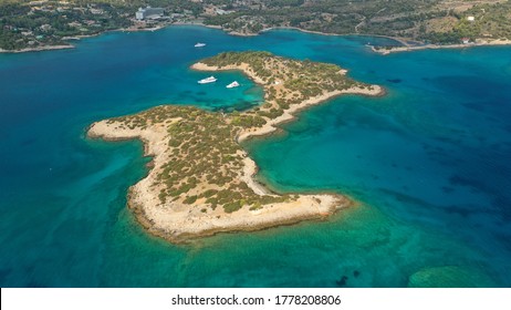 Aerial drone photo of Chinitsa bay a popular anchorage crystal clear turquoise sea bay for yachts and sail boats next to Porto Heli, Saronic gulf, Greece - Shutterstock ID 1778208806