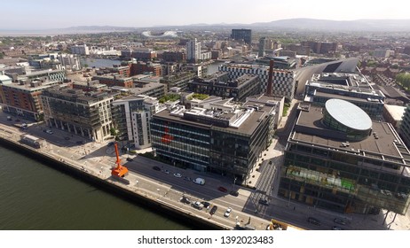 Aerial Drone Photo Of Dublin City Looking South To Bord Gáis Energy Theatre, Sir John Rogerson's Quay, Dublin Docklands And Aviva Stadium