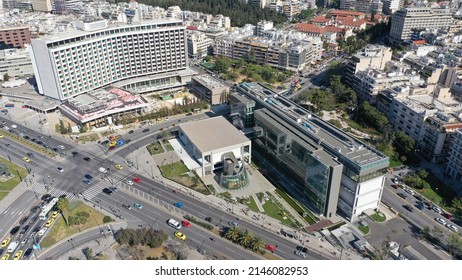 Aerial Drone Photo Of Famous National Gallery Building In Cityscape Of Athens In Vasilisis Sofias Avenue And Vasileos Konstantinou, Attica, Greece