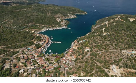 Aerial Drone Photo Of Fjord Bay And Port Of Vathi A Natural Sail Boat Anchorage In Island Of Meganisi, Ionian, Greece