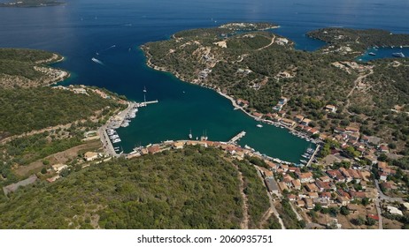 Aerial Drone Photo Of Fjord Bay And Port Of Vathi A Natural Sail Boat Anchorage In Island Of Meganisi, Ionian, Greece