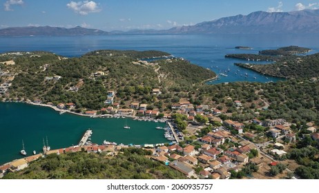 Aerial Drone Photo Of Fjord Bay And Port Of Vathi A Natural Sail Boat Anchorage In Island Of Meganisi, Ionian, Greece