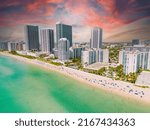 Aerial drone photo Hallandale Beach circa 2022 with beautiful dramatic sky