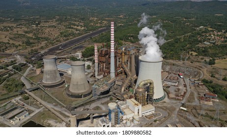 Aerial Drone Photo Of Hellenic Public Electric Company Industrial Power Plant Complex In Town Of Megalopolis, Arcadia Prefecture, Peloponnese, Greece