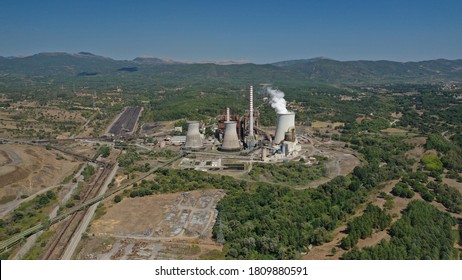 Aerial Drone Photo Of Hellenic Public Electric Company Industrial Power Plant Complex In Town Of Megalopolis, Arcadia Prefecture, Peloponnese, Greece