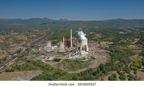 Aerial Drone Photo Of Hellenic Public Electric Company Industrial Power Plant Complex In Town Of Megalopolis, Arcadia Prefecture, Peloponnese, Greece