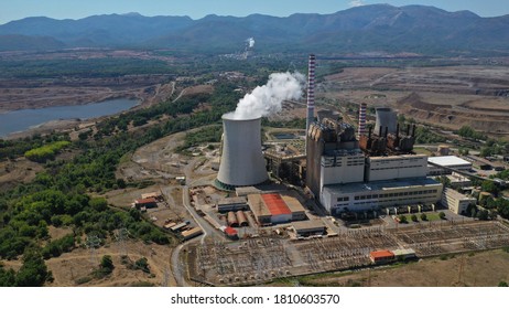 Aerial Drone Photo Of Hellenic Public Electric Company Industrial Power Plant Complex In Town Of Megalopolis, Arcadia Prefecture, Peloponnese, Greece