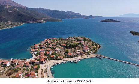 Aerial drone photo of picturesque small island of Trizonia the only inhabited island in Corinthian gulf, Central Greece - Shutterstock ID 2230367607