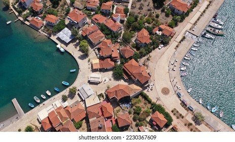 Aerial drone photo of picturesque small island of Trizonia the only inhabited island in Corinthian gulf, Central Greece - Shutterstock ID 2230367609