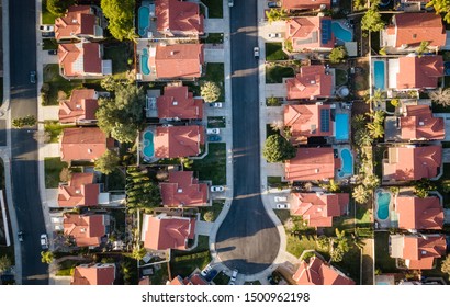 Aerial Drone Photo Of A Small Southern California Track Home Neighborhood 