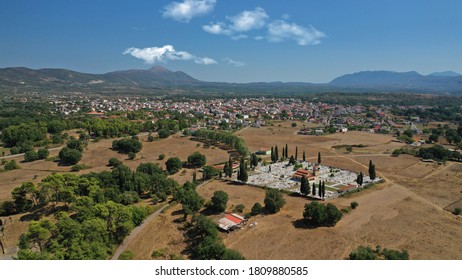 Aerial Drone Photo Of Town Of Megalopolis Famous For Public Hellenic Electricity Company Industrial Power Plant Arcadia Prefecture, Peloponnese, Greece