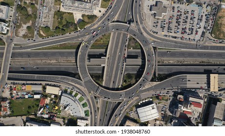 Aerial Drone Photo Of Urban Multilevel Elevated Ring Junction Overpass Road Connecting Highway To The City