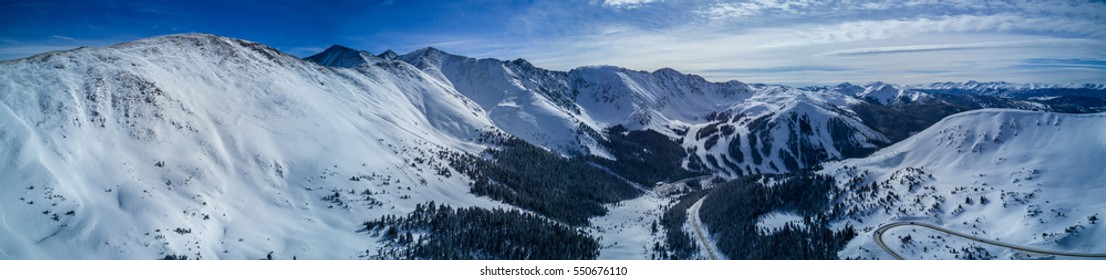 Aerial Drone Photograph Of Fresh Snow After A Winter Blizzard In The Colorado Rocky Mountains.  Taken Near Loveland Pass