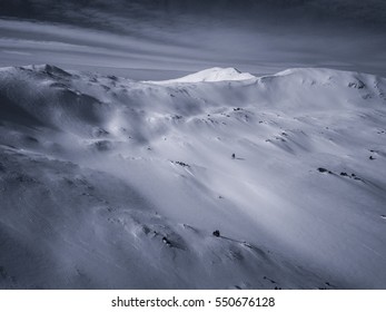 Aerial Drone Photograph Of Fresh Snow After A Winter Blizzard In The Colorado Rocky Mountains.  Taken Near Loveland Pass