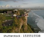 Aerial Drone Photograph of Two Lovers Point (Puntan Dos Amantes) with Tumon Bay, Guam, Micronesia, USA, at Beautiful Sunset.