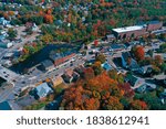 Aerial Drone Photography Of Downtown Somersworth, NH (New Hampshire) During The Fall Foliage Season