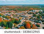 Aerial Drone Photography Of Downtown Somersworth, NH (New Hampshire) During The Fall Foliage Season