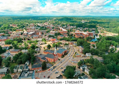 Aerial Drone Photography Of The Downtown Streets Of Dover, NH (New Hampshire) In The Summer 