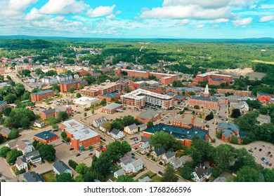 Aerial Drone Photography Of The Downtown Streets Of Dover, NH (New Hampshire) In The Summer 