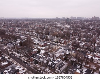 An Aerial Drone Picture Of The East York Neighbourhood Of Toronto In Winter.