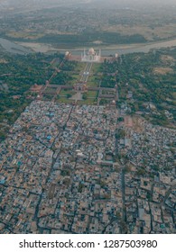 Aerial Drone Shot Of The Beautiful Taj Mahal In Agra, India