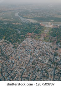 Aerial Drone Shot Of The Beautiful Taj Mahal In Agra, India