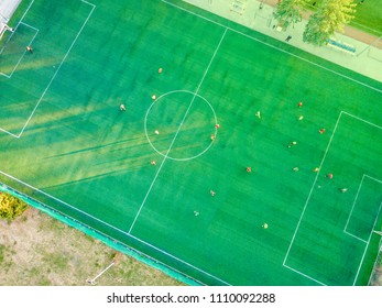 Aerial Drone Shot Football Field Players Stock Photo 1110092288 ...