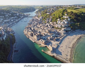 Aerial drone shot of Looe, picturesque seaside village in Cornwall, South west England, United Kingdom.