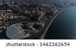 Aerial Drone shot over Egypt Alexandria city bibliotheca alexandrina