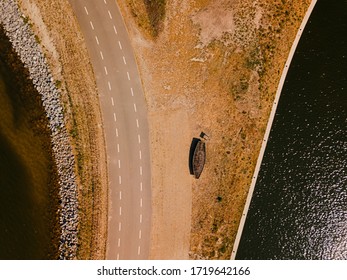 Aerial Drone Shot Of Top Down View Of The Beautiful Road