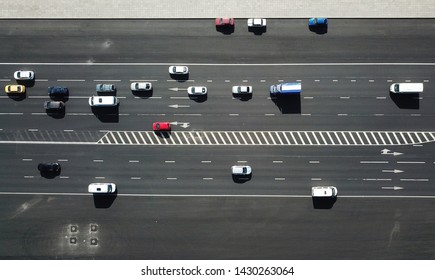 Aerial Drone Shot Of The Traffic On The Road At Sunny Day