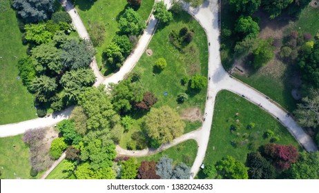 Aerial drone top view photo of famous Sempione park in the heart of Milan, Lombardy, Italy