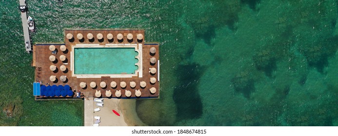 Aerial Drone Top View Photo Of Large Pool Located In Lagonisi, Athens Riviera, Attica, Greece