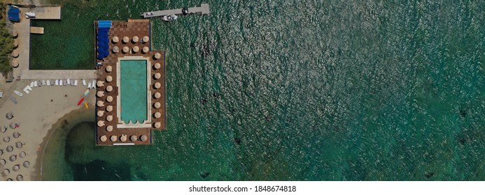 Aerial Drone Top View Photo Of Large Pool Located In Lagonisi, Athens Riviera, Attica, Greece