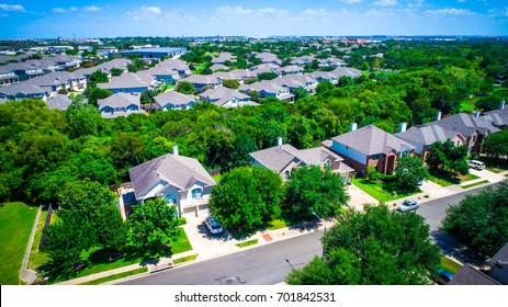 Aerial Drone View Above Austin Texas Suburb Summer Homes For Sale as Real Estate Ramps up in the Capital of Texas Real Estate and Future Development near Wells Branch in North Side of Capital Cities 