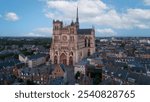 Aerial drone view of Amiens Cathedral, Hats de France, France. The biggest gothic cathedral in France.