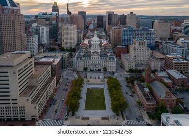 Aerial Drone View Of Baltimore City Hall