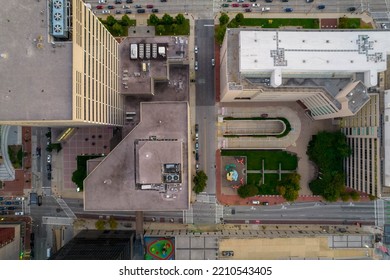 Aerial Drone View Of Baltimore City Downtown Street