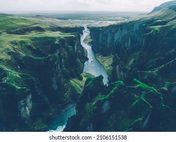 Aerial drone view of beautiful lands and landscapes in Iceland. Concepts about wanderlust travels and adventures