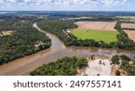 Aerial drone view of the Brazos and Bosque River over Cameron Park in Waco, Texas.